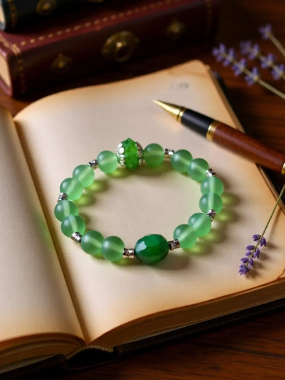 Handmade Green Beaded Bracelet - Girl's Jewelry - Dainty Petite Wrist 5.5 - 6